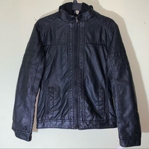 Helix leather hooded jacket